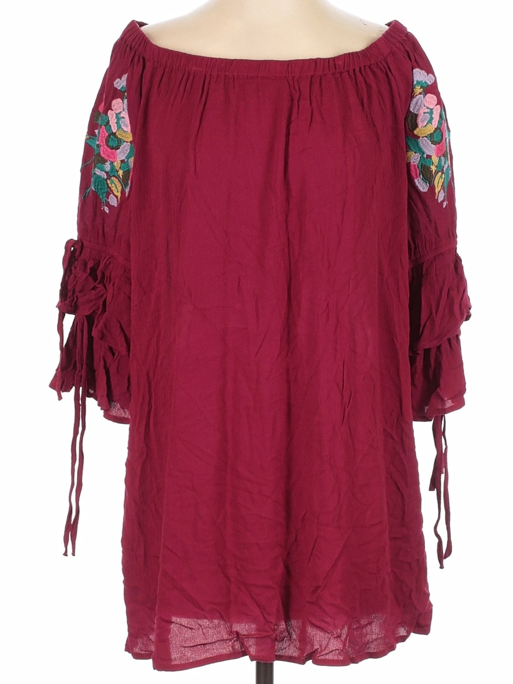 Umgee Burgundy Off-Shoulder Embroidered Mini Dress size M